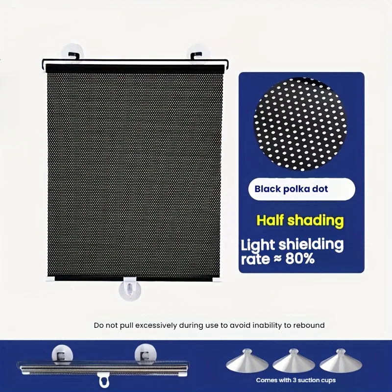 1 Black Sunshade Roller Blind with Free Extension and Retraction. The Sunshade Does Not Require Drilling and Is Easy To Install
