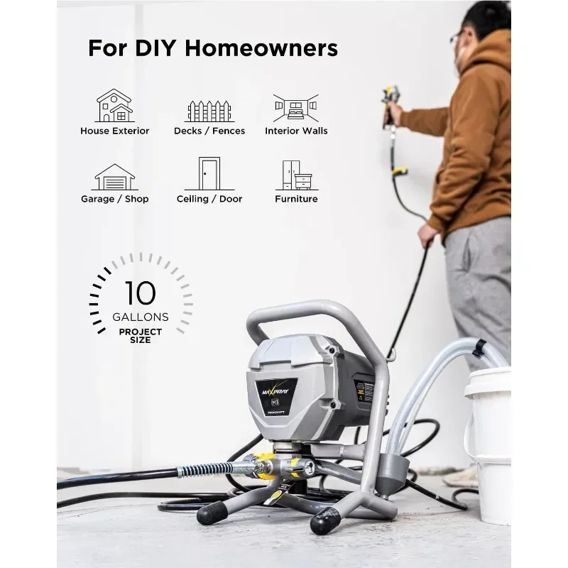 MaXpray M1 Airless Paint Sprayer, Highly Efficient Thinning-Free Minimal Overspray for Up to 10 Gallon DIY Painting Projects