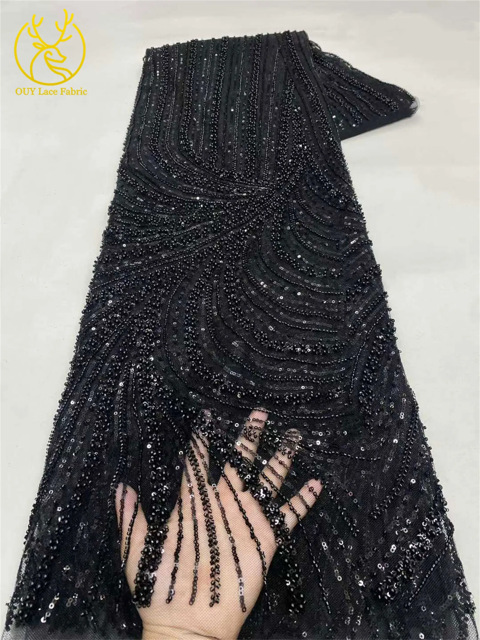 Weißer Afrikanischer Bräutigam Perlen-Spitzenstoff 2026 Eleganter Nigerianischer Französischer Pailletten-Tüllspitzenstoff für Braut- und Hochzeitskleider – Detail 20