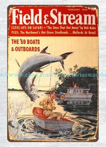 1959 FIELD STREAM boating fishing metal tin sign man cave metal wall decor