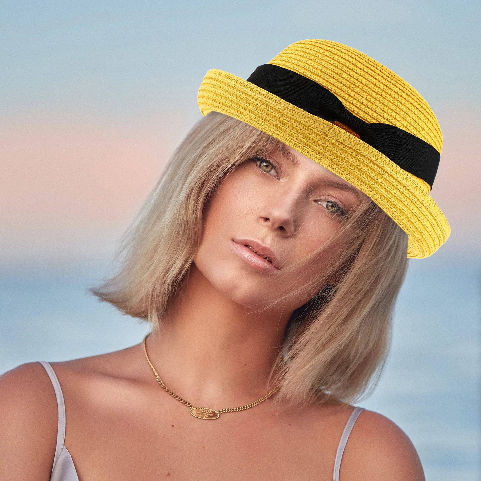 

Dome Sun Hat Straw Women Big Brim Foldable Yellow Free Size 56cm 58cm Sweet Bowknot Beach Style Summer Hat Ladies