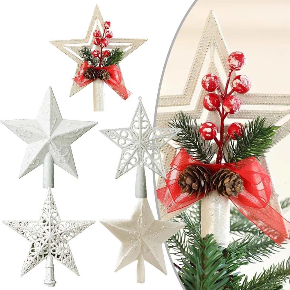 

1pcs Hollow White Glitter Christmas Tree Top Star Christmas Decor For Home Novelty New Year Xmas Tree Ornaments Arrangement