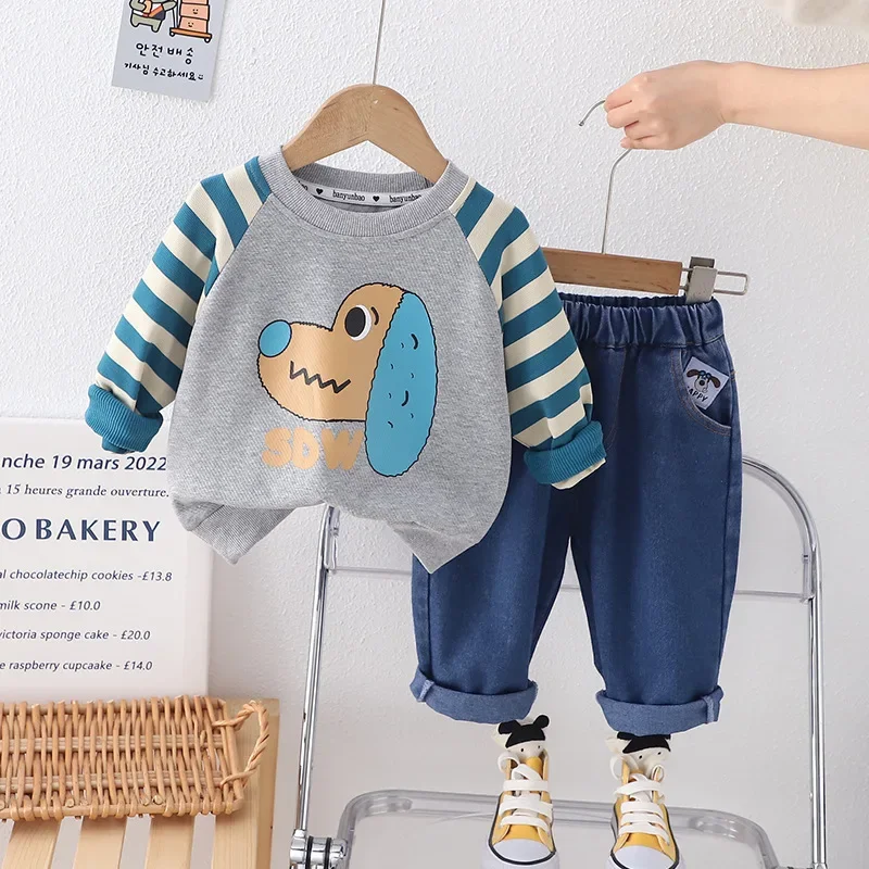 2024 Autumn Baby Boy Clothes 18 to 24 Months Lovely Cartoon O-neck Pullover Long Sleeve T-shirts and Pants Kids Boys Outfit Set