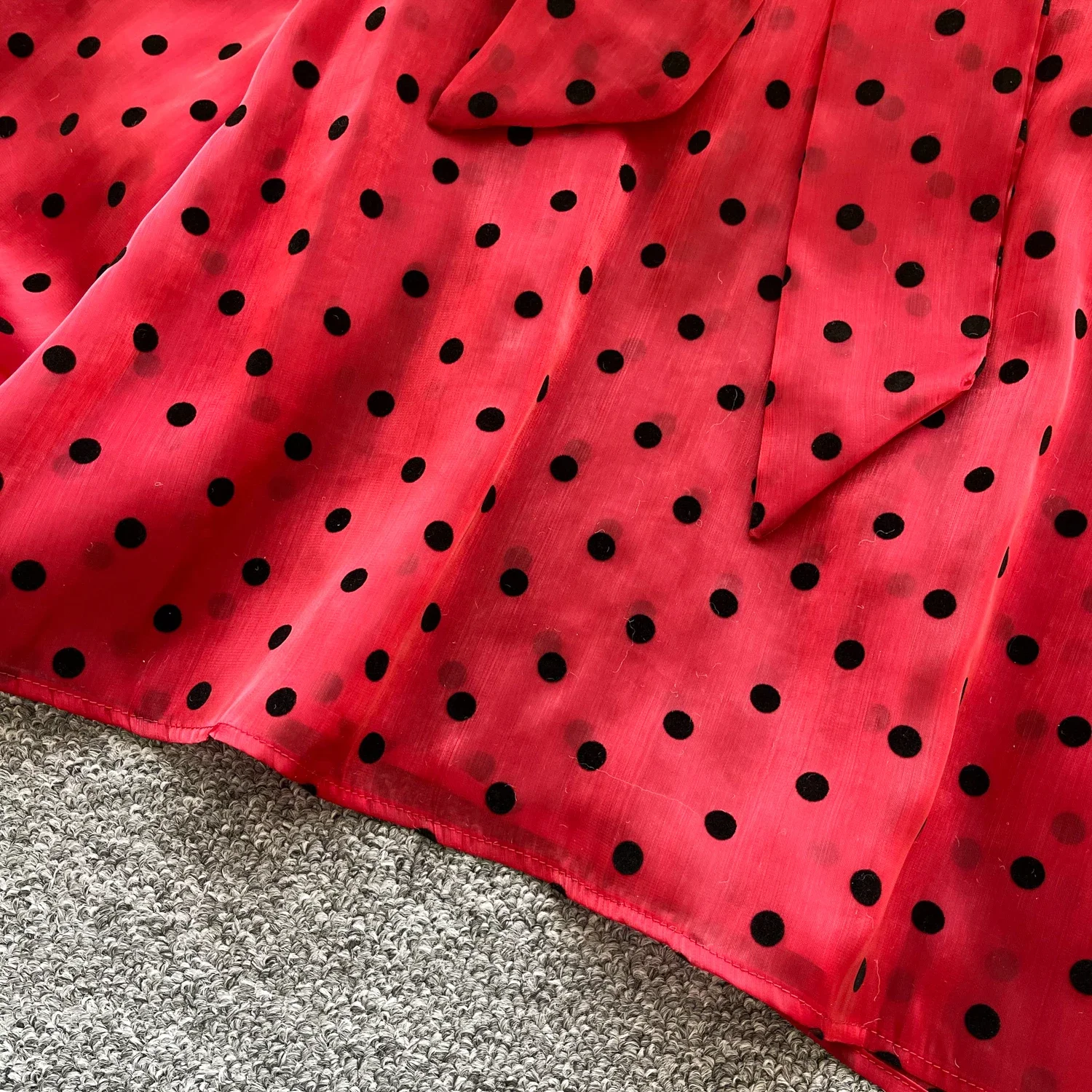 2025 novo verão feminino vintage bolinhas topos manga puff arco rendas até design blusas temperamento gaze básico de luxo camisa solta