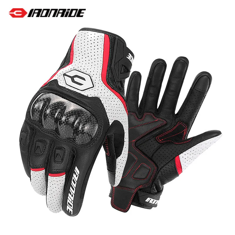 

Летние мотоциклетные перчатки IRONRIDE из натуральной кожи с карбоновым волокном, защита от падений, дышащие, для внедорожных гонок, защитное снаряжение