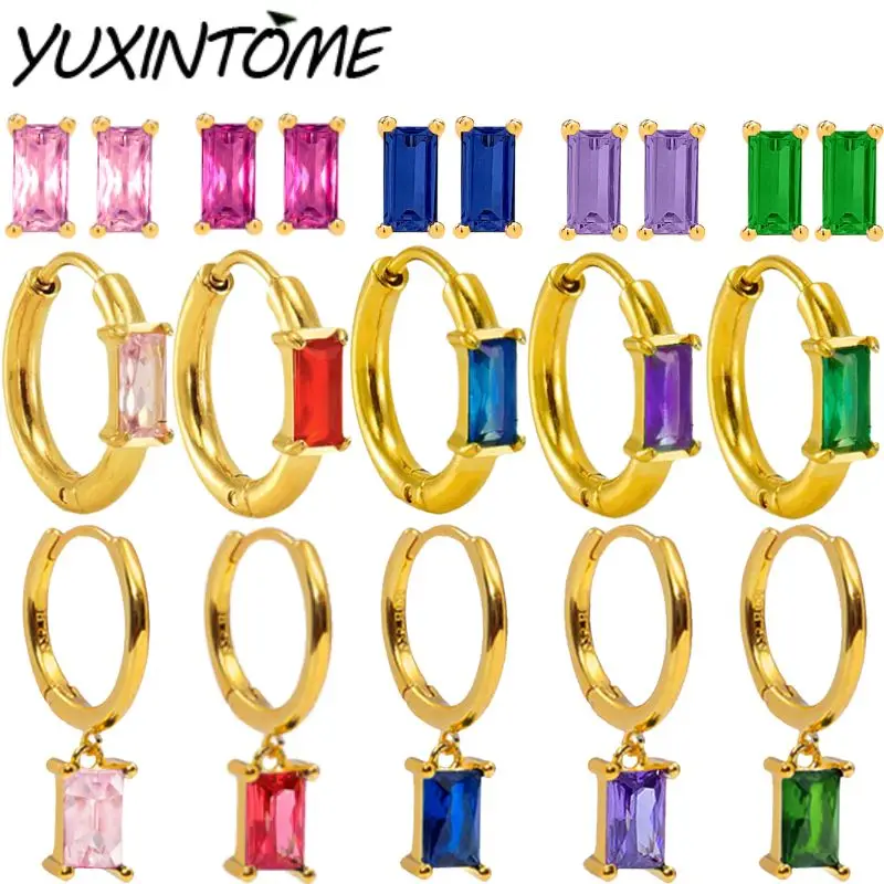 

925 Sterling Silver Needle Simple Casual Geometry Color Rectangular Earrings Women's Fashion Luxury Party Wedding Jewelry Gifts