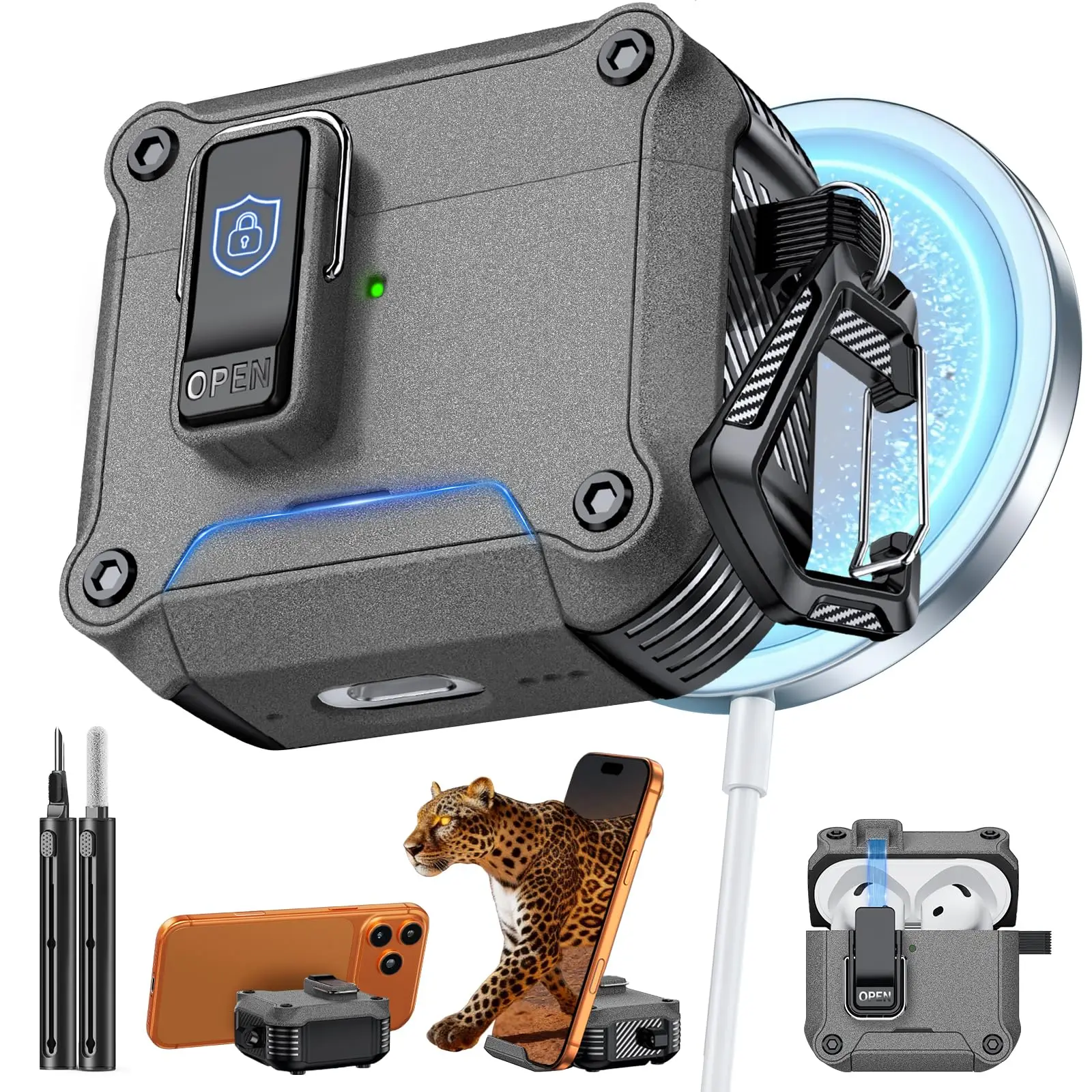 2026 For AirPods 4 Case Sand Stone Rugged Hard Shell One-click Open Secure Lock Case Wireless Headphone Case for Airpods 4 Pro3