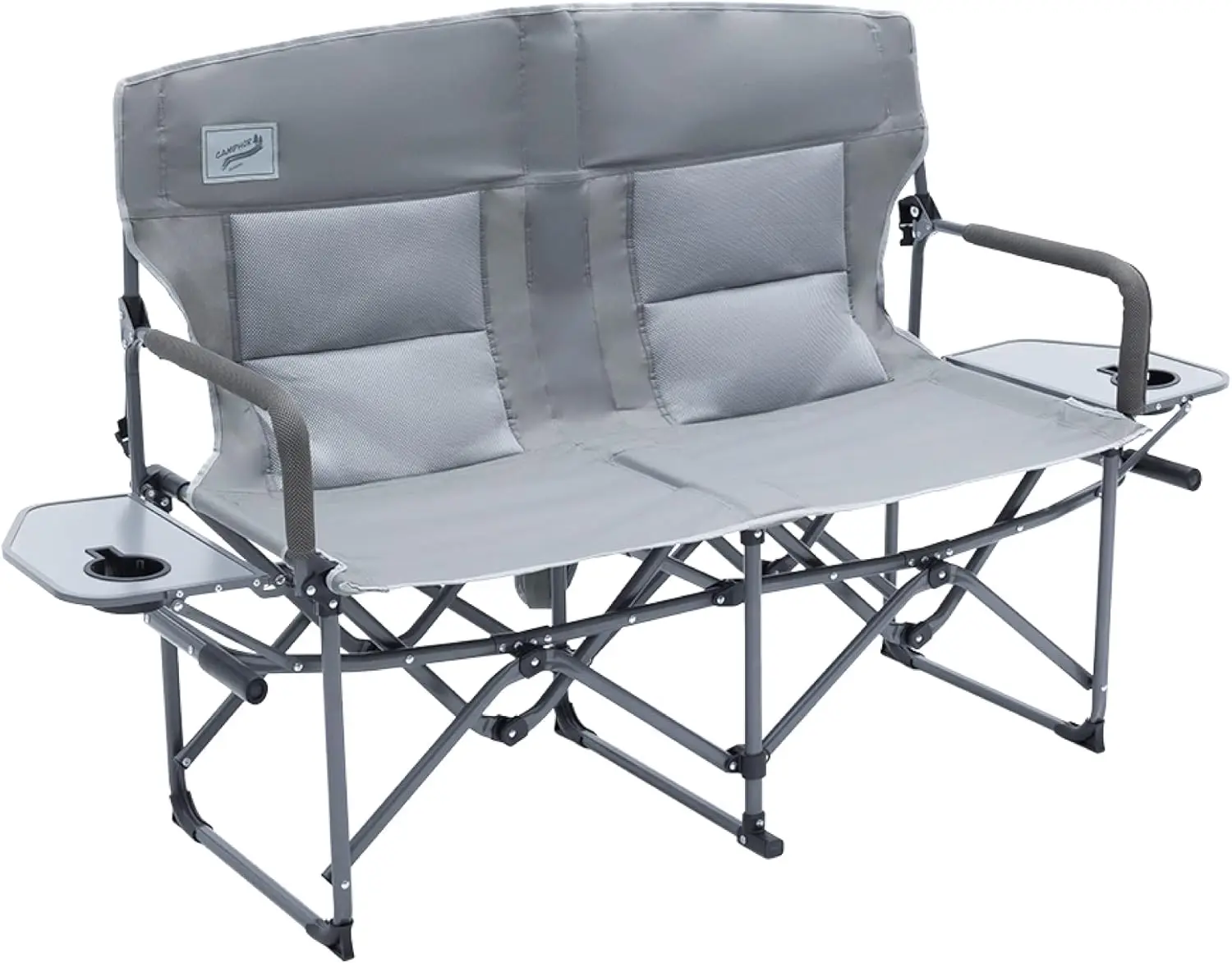 Oversized Double Portable Folding Director’s Loveseat Chair with Padded Backrest, Side Table | Outdoor Sports, Beach, Lawn, Hunt