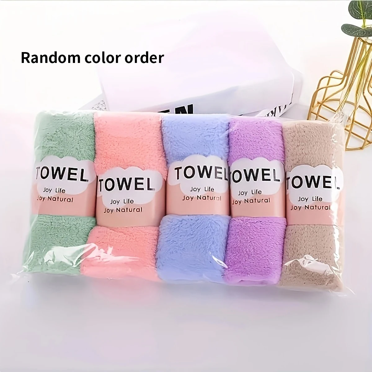 Face towel coral velvet small square face towel Hand towel Household wipe head absorbent quick drying towel 5 packs