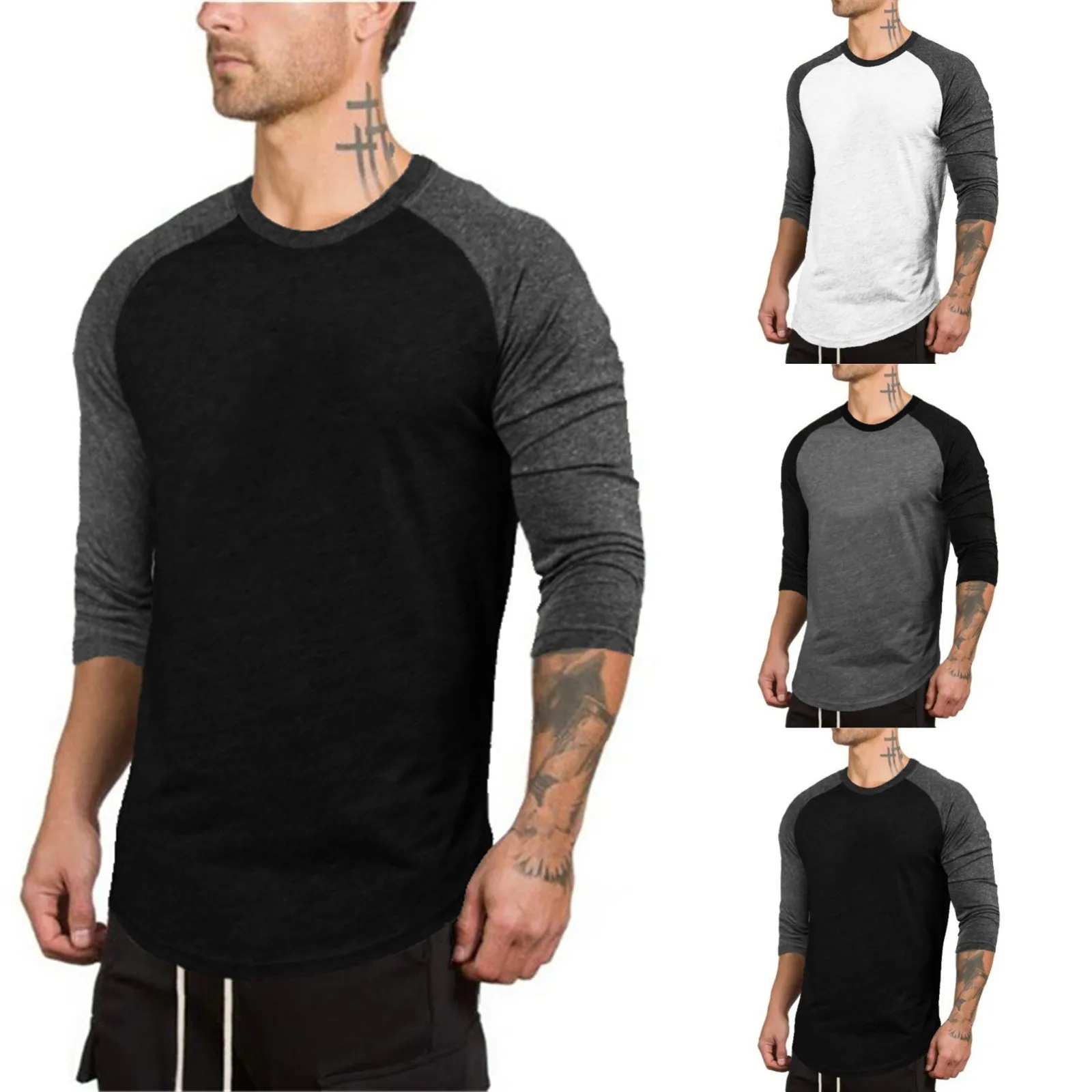 Patchwork Tee For Mens Casual Vintage Cool Slim Fit 3/4 Sleeve Hiking Baseball T Shirts Comfortable Art Painting Trend Tees