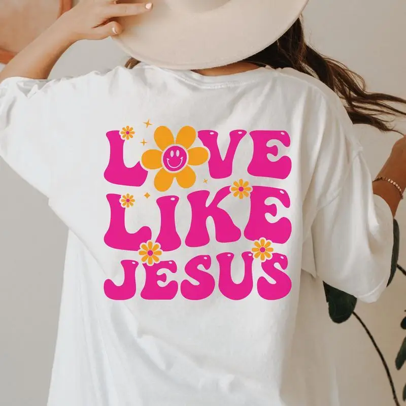 

Love Like Jesus T-shirt, Women Men Christian Tee, Retro Floral Graphic Top, Hippie Jesus Faith Apparel, Religious Gift