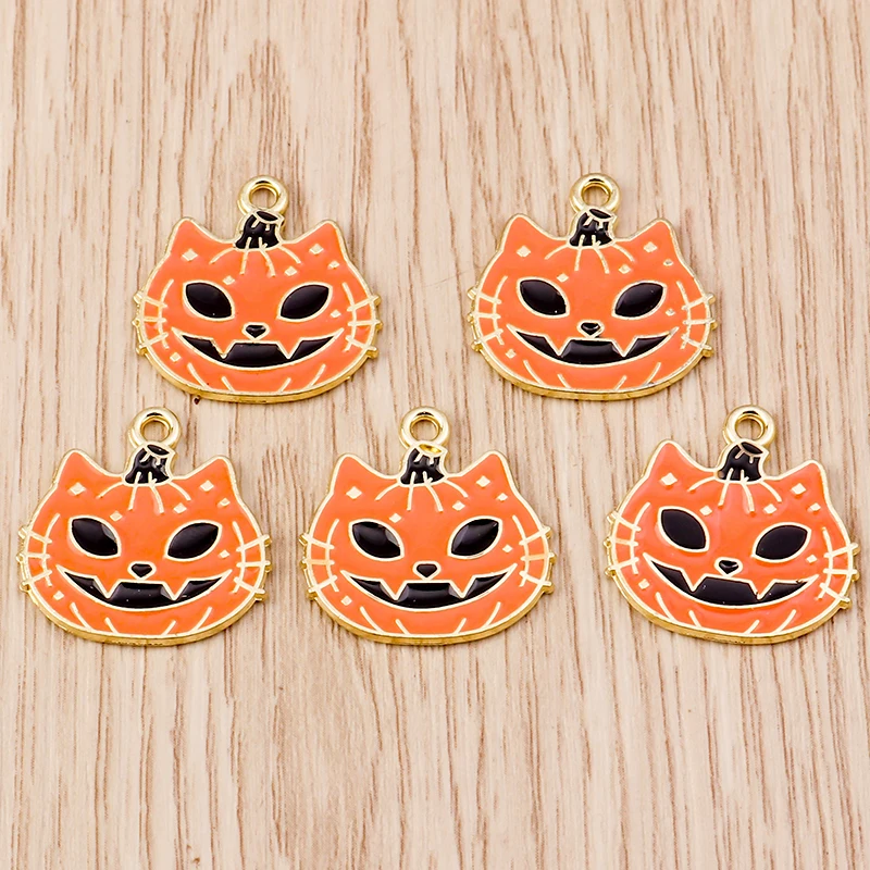 10 stücke 15x20mm Cartoon Emaille Halloween Kürbis Katze Charms Anhänger für Schmuck Herstellung Ohrringe Halsketten DIY Handwerk liefert – Detail 6