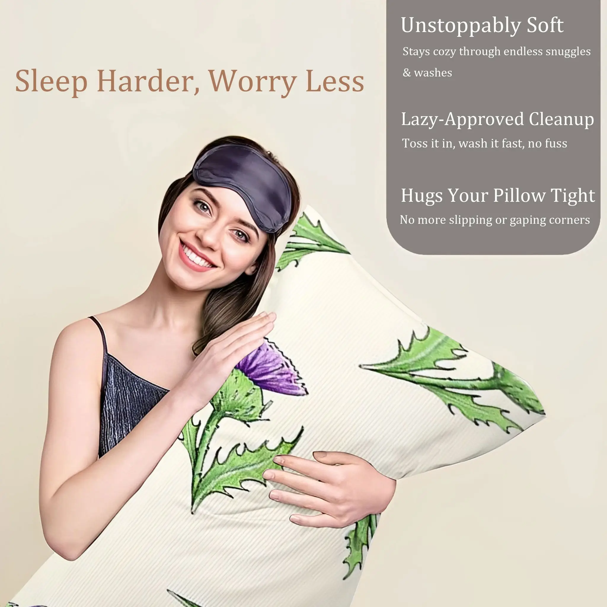 Green and Purple Thistle Plant Pattern Body Pillowcase | Polyester, Machine Washable, Zipper Closure, Suitable for Various Room