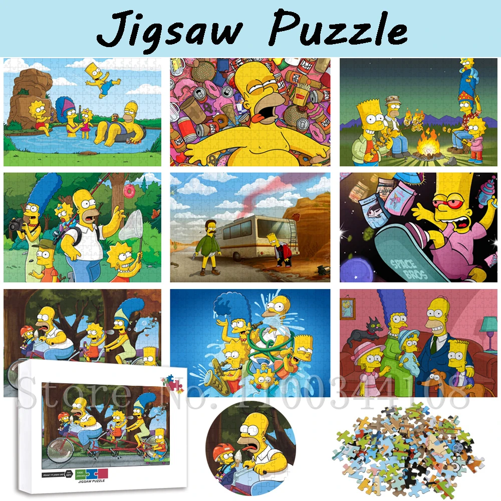 The Simpsons Wooden Puzzles Disney Cartoon Movies Jigsaw Puzzles for Kid Education Parent-Child Interactive Game Toys