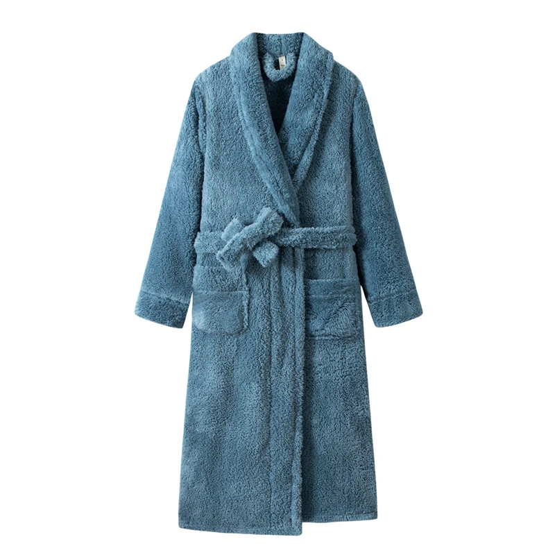 Thickened Double-sided Coral Fleece Hotel Robe Mid-length Flannel Sleepwear For Men And Women Winter Home Comfortable Gown