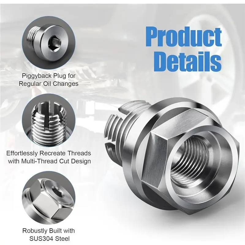 [NEW!A08R】 -1.5 X 15Mm Oversize Piggyback Oil Drain Plug, Stainless Steel Self Tapping Oil Pan Thread Repair Kit