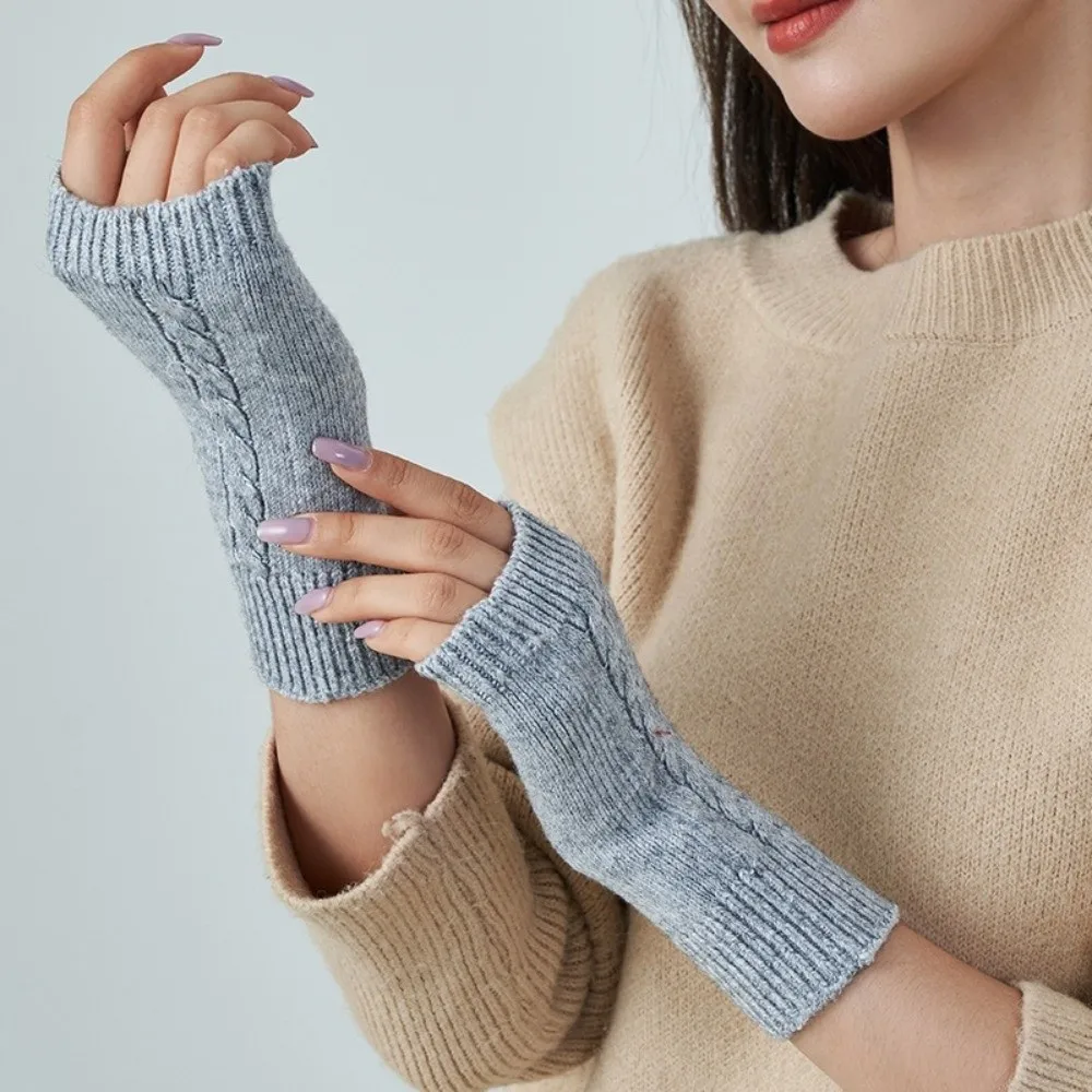 موضة مكشوفة إصبع نصف القفازات اليد حامي سميكة قفازات الكشمير الدافئة يندبروف الباردة برهان قفازات محبوكة للنساء فتاة