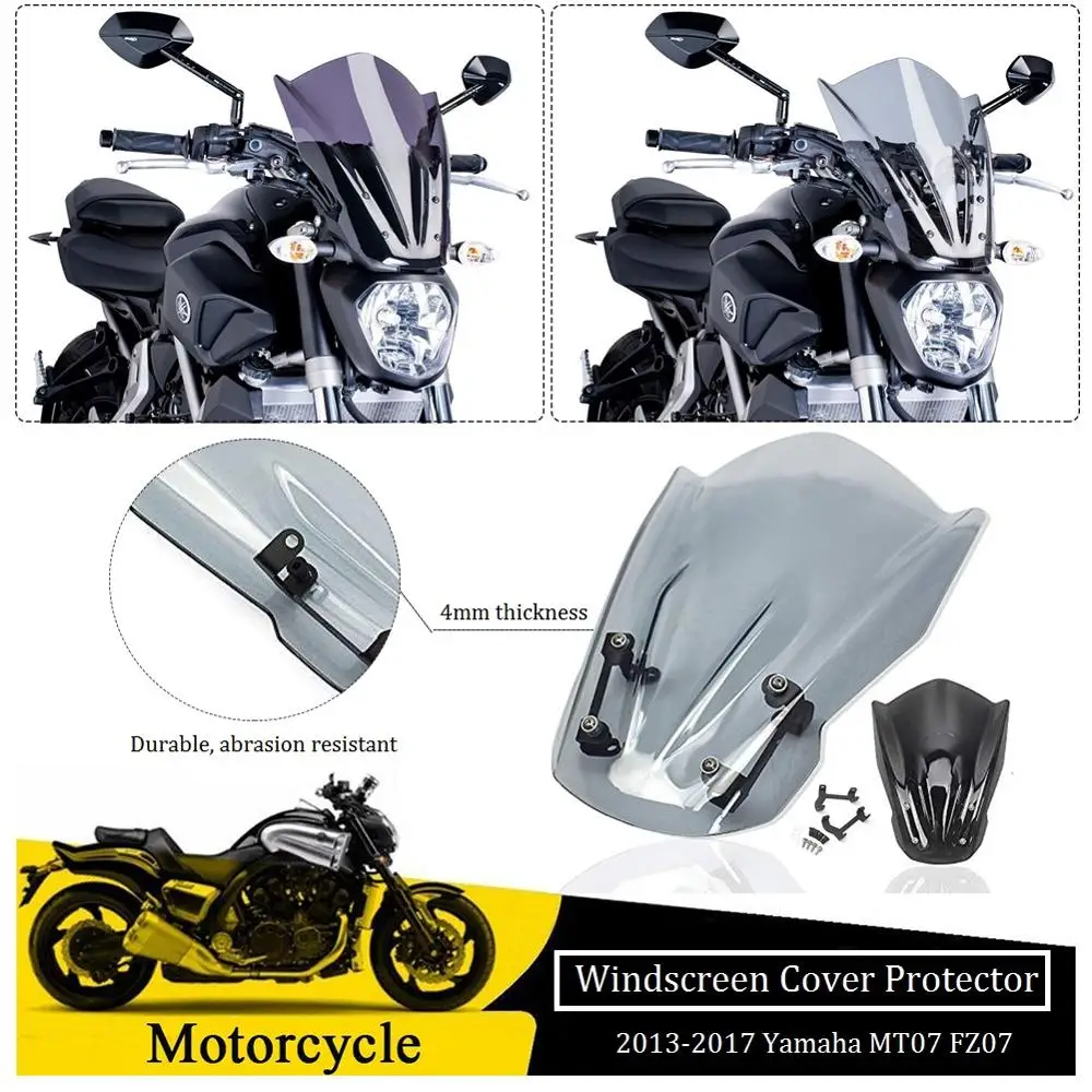 Motocycle Windshield Windscreen With Mounting Brackets For Yamaha MT-07 FZ-07 MT07 FZ07 MT FZ 07 2013-2017 Flyscreen Wind Shield