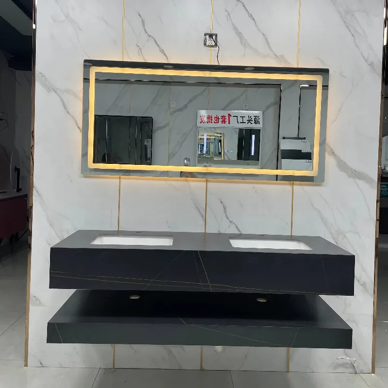 

Wall Mount Modern Light Emitting Diode Mirror Bathroom Washbasin Vanity Stone Sink