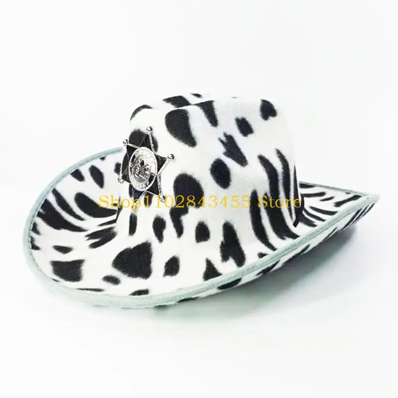 49MC White&black Cow Pattern Cowgirl Hats for Women Men Thickened Fabric Cowboy Hat with Curved Brim Jazz Hat Casual Hats