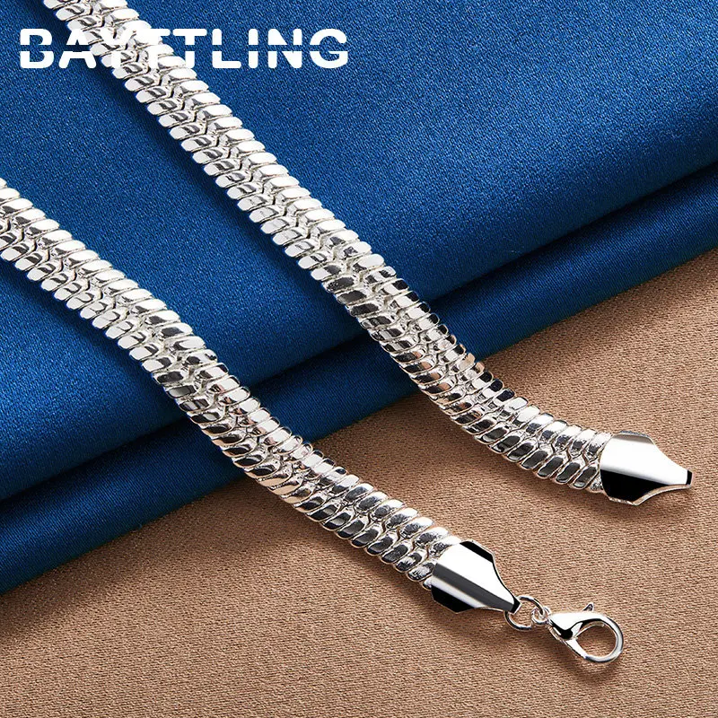 925 Sterling Silver 20 Inches 10MM Fine Side Side Snake Chain Necklace For Women Men Fashion Charm Engagement Party Jewelry
