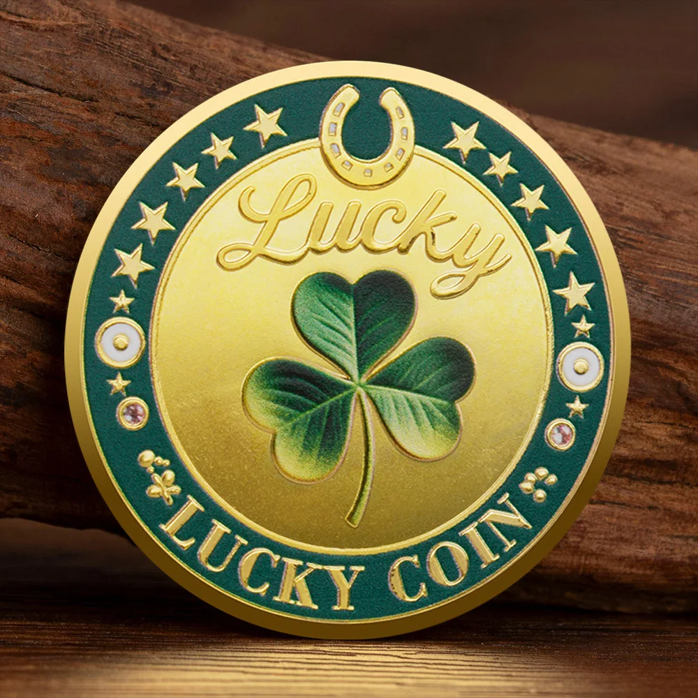 عملة تذكارية مطلية بالذهب البرسيم حسن الحظ فورتونا في عملة تذكارية الأبدية ديكور المنزل