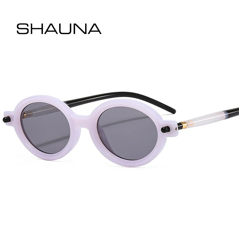 SHAUNA Ins popularne mody małe owalne okulary przeciwsłoneczne damskie Retro przezroczystego szkła z efektem oceanu mężczyźni nity punkowe okulary odcienie UV400