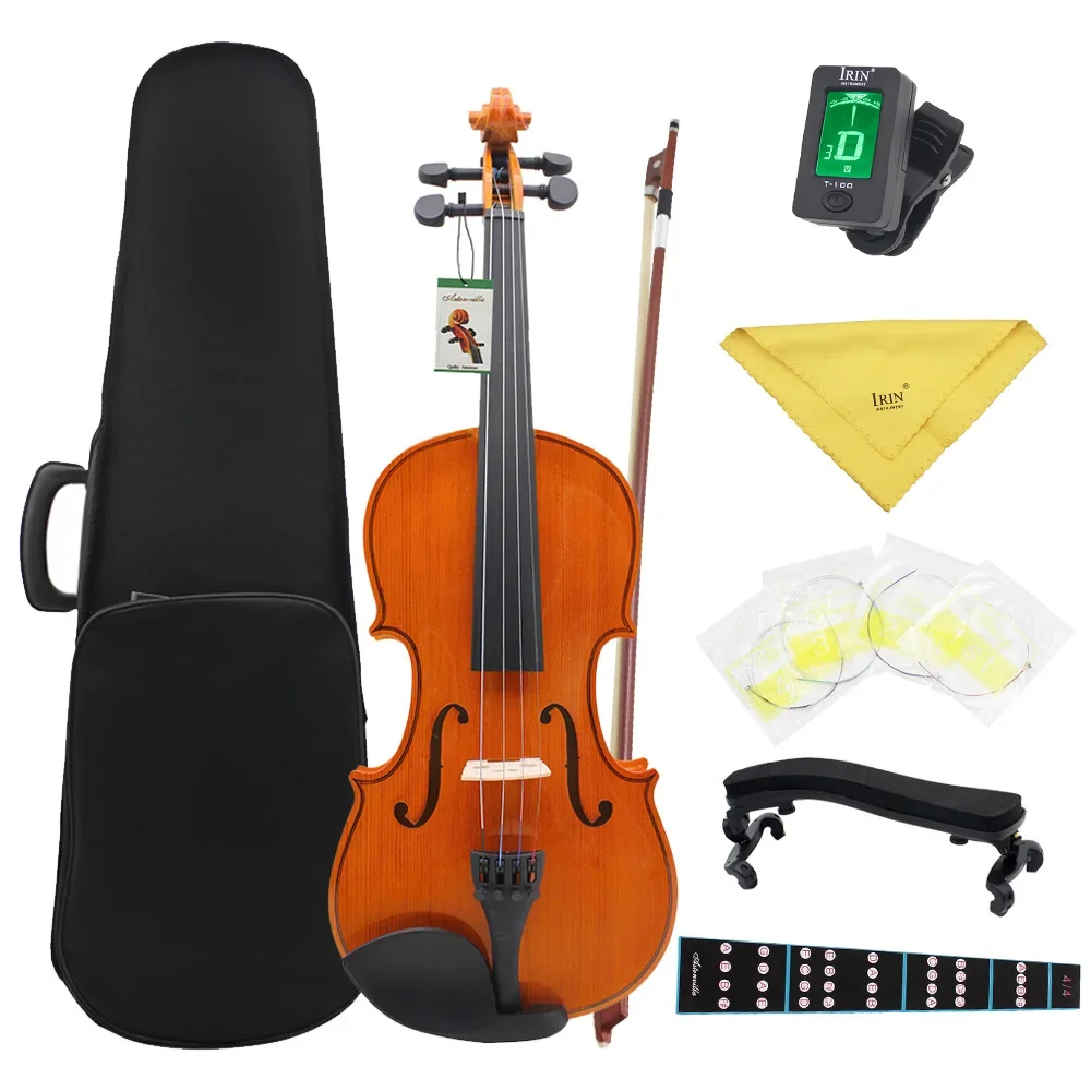 Astonvilla 4/4 Violin Spruce Acoustic Violino Natural Color Violin With Case Bow Strings Shoulder Rest Tuner Cloth High Quality