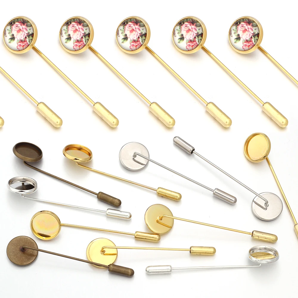 10 قطعة/الوحدة المعادن فارغة دبابيس قاعدة صالح 12 مللي متر كابوشون النقش إعدادات بروش التلبيب دبوس صينية دبابيس لصنع المجوهرات بالجملة #2