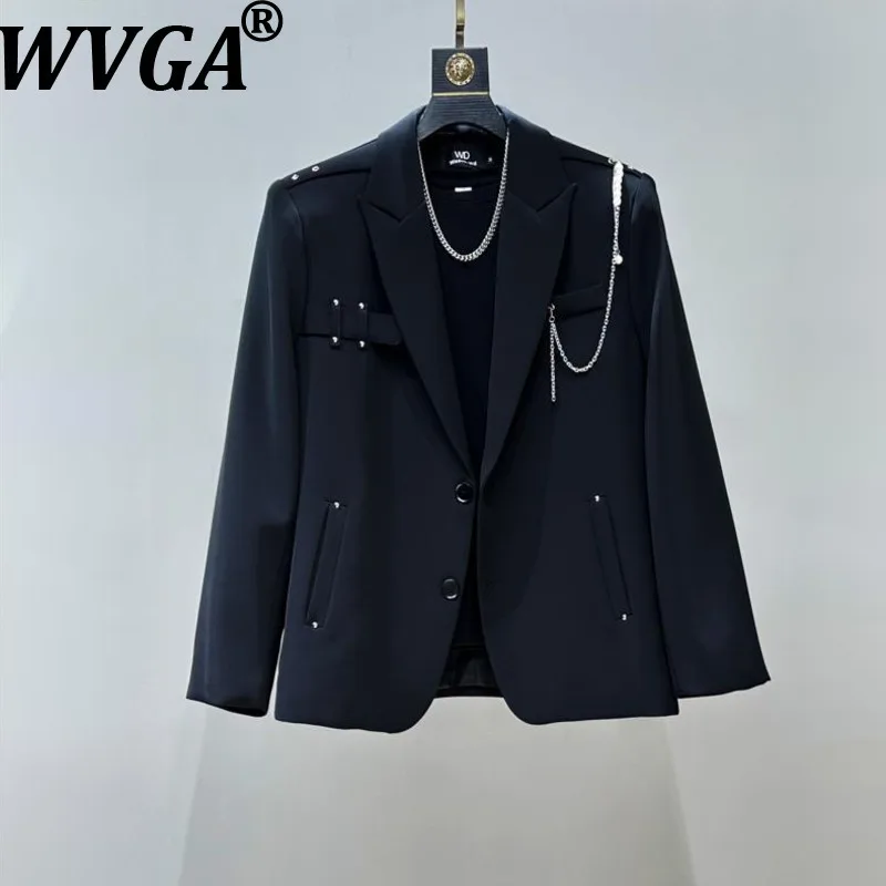 

WVGA Spring Autumn New Men Tide Chain Trendy Shoulder Padded Blazer Niche Casual Straight Slightly Flared Suit Pants Sets W15626