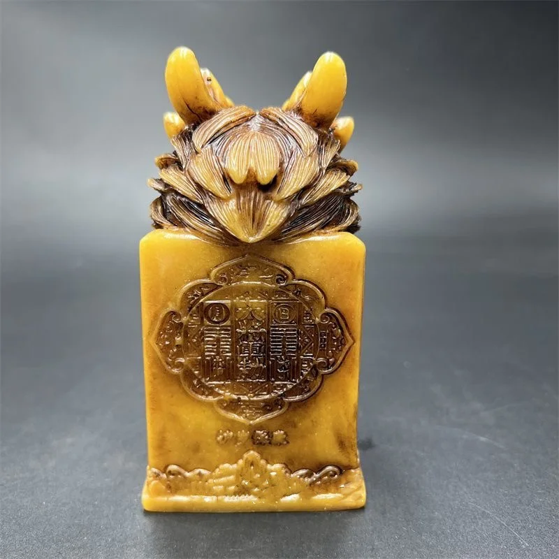 Antique Resin Carving Crafts Dragon Head seals Hand Handles Folk Art Collections Desktop Decorative Ornaments