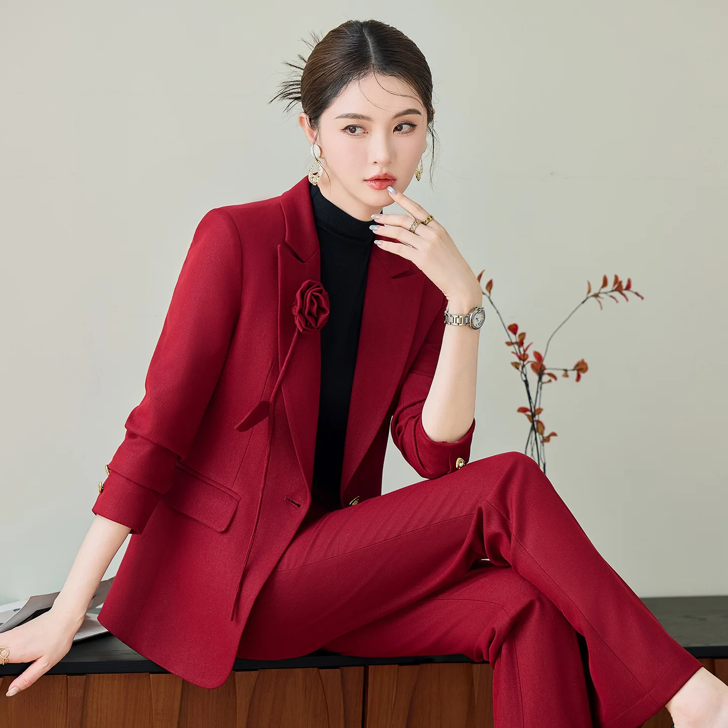Hot Selling Autumn Winter Women's Professional Suit New Fashion Formal Slim Blazer And Trousers Two Piece Work Uniform