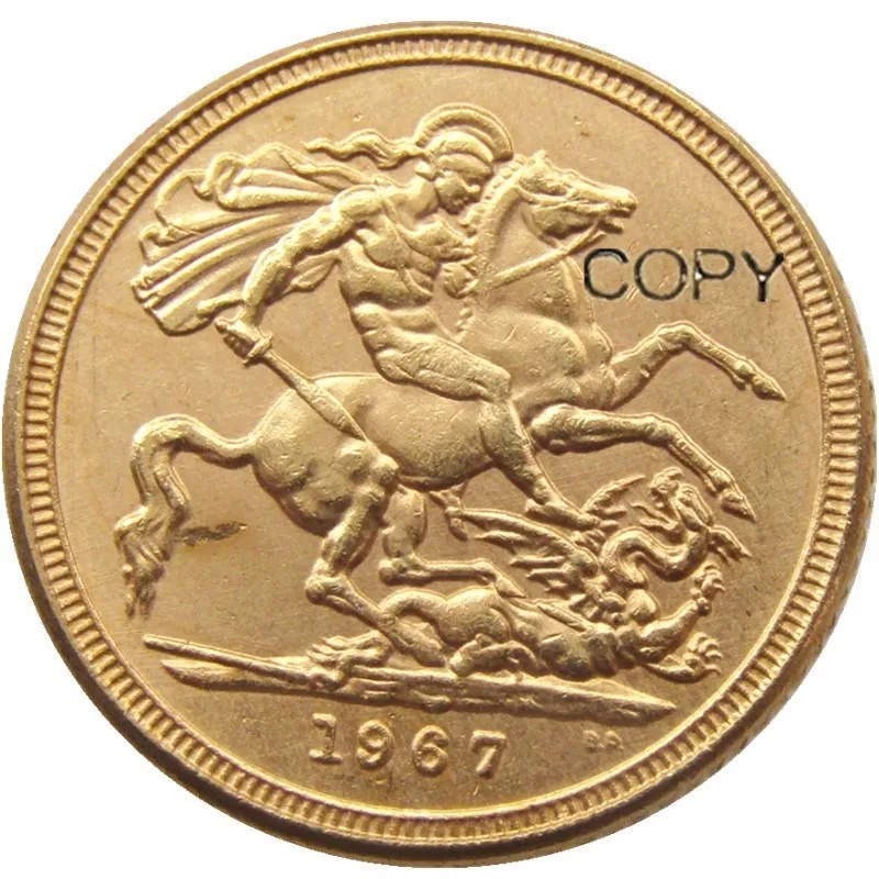 1967 REGINA FD ELIZABETH II DEI GRATIA GOLD PLATED 1 SOVEREIGN COPY COINS