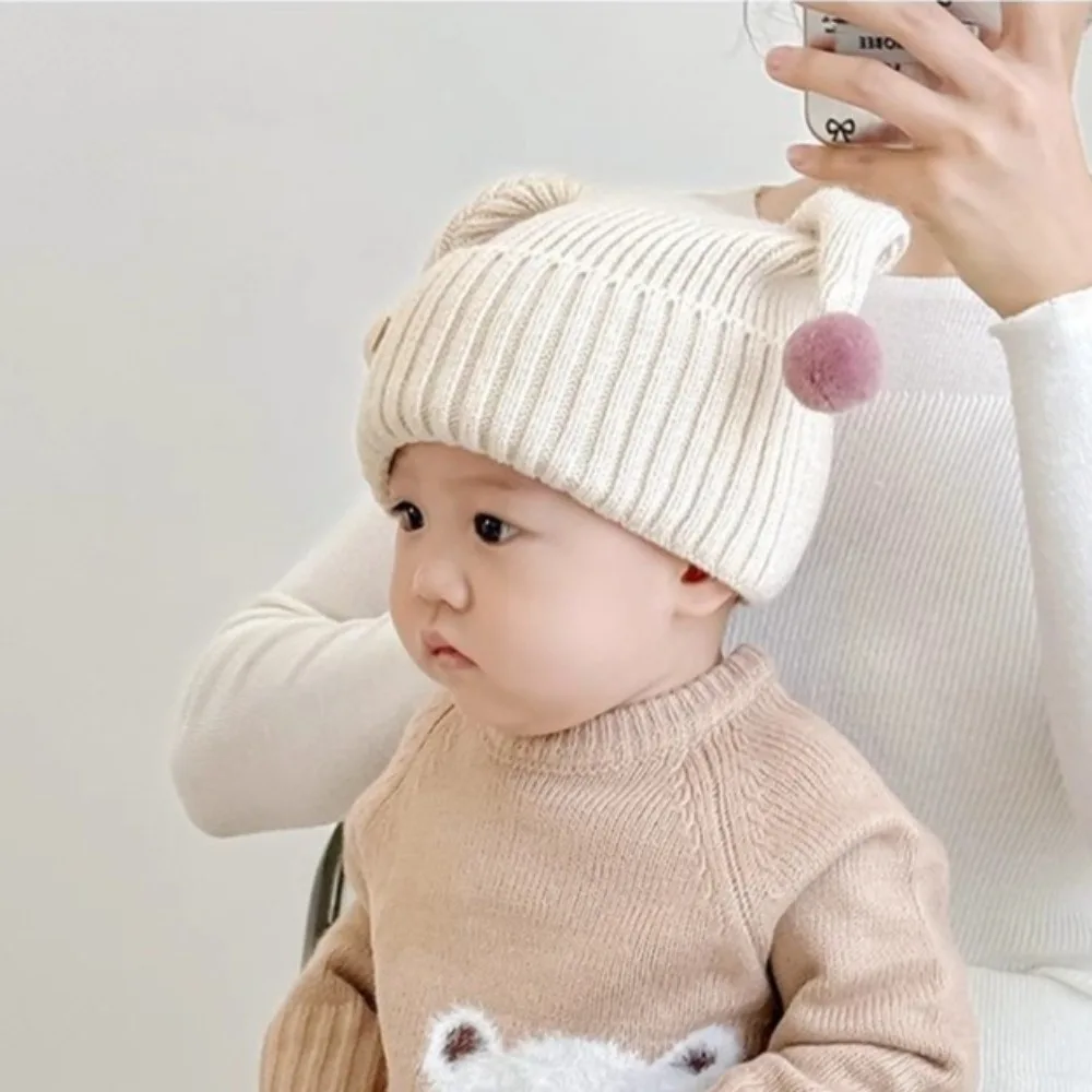 

New Thickened Bonnet Caps Winter Warm Knitted Ear Protection Cap Newborn Plush Pullover Hat Autumn Winter