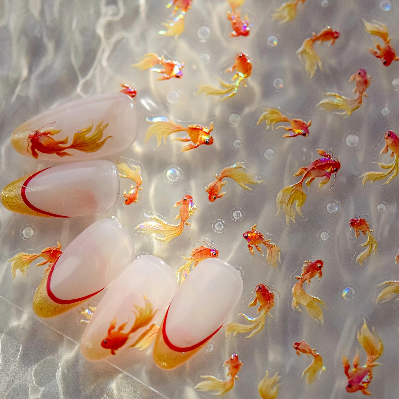 

Shiny Goldfish Water Bubble Star Chic Carp Koi Cute Jelly Fish Sparkling Ripples Nail Art Stickers Manicure Decals Decorations