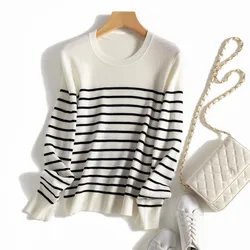 Autumn Striped Knitted Loose Large Size Sweater Wool Women Pullover Tops Long Sleeve Casual Cashmere Streetwear Female Spring