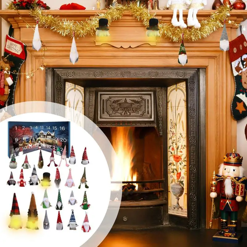 

Gnome Advent Calendar 24 Days Countdown to Christmas Calendar 3 Glowing Gnomes Plush Toys Christmas Decor for Kids Adults