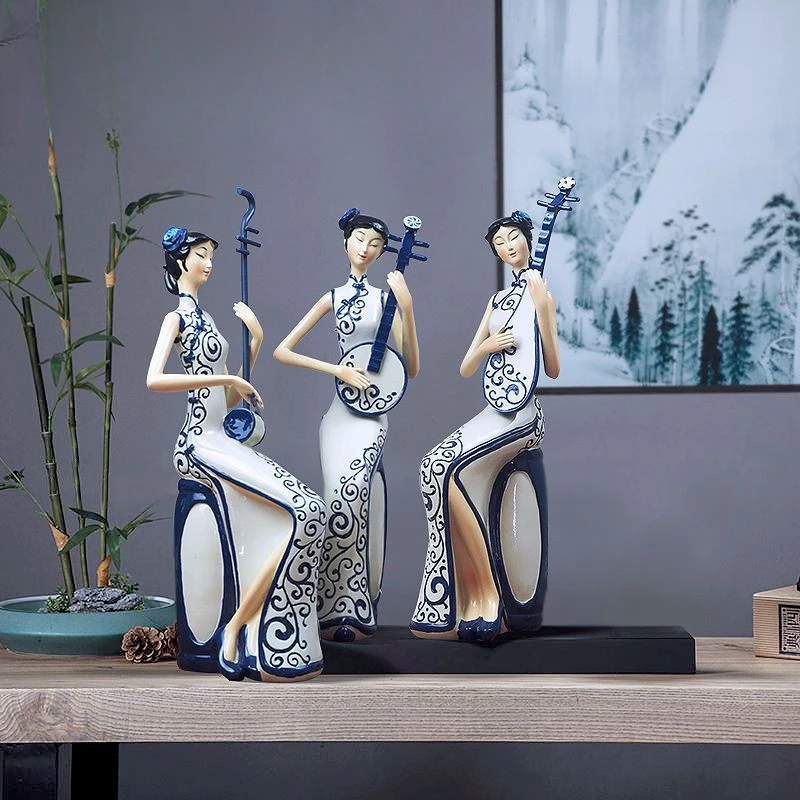 Chinese Style Erh Pipa Musical Instruments for Ladies, Figures Sculptures Decorations, Chinese Style, Living Room TV Crafts, New