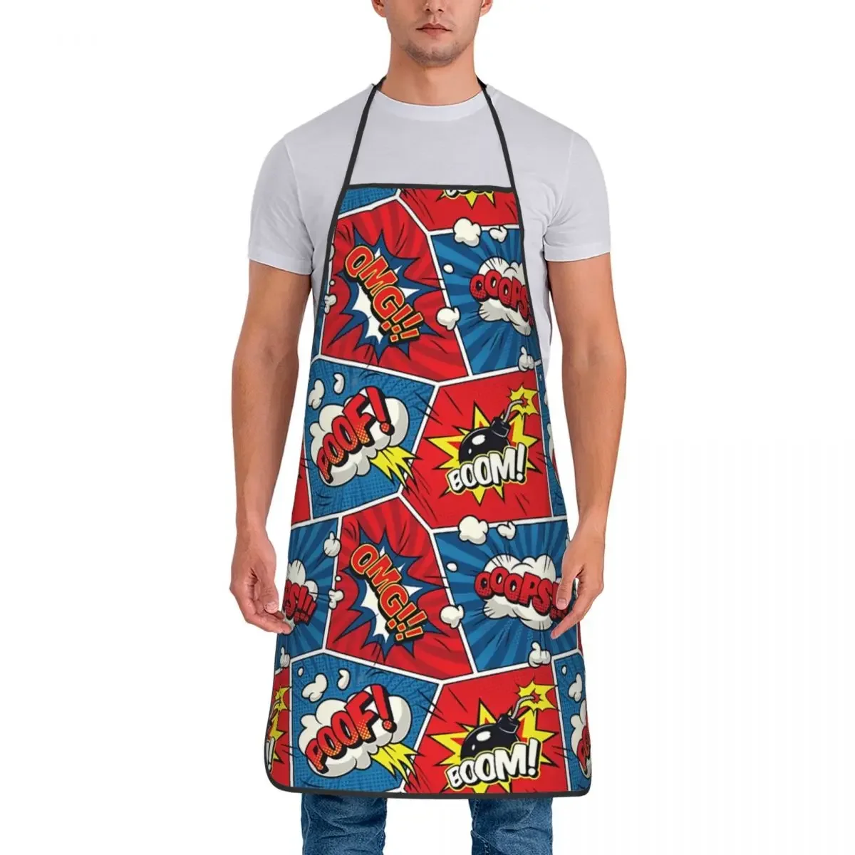 Funny Onomatopoeia Words Cool Pattern Aprons for Men Women Adult Unisex Kitchen Chef Comic Book Lover Tablier Cuisine