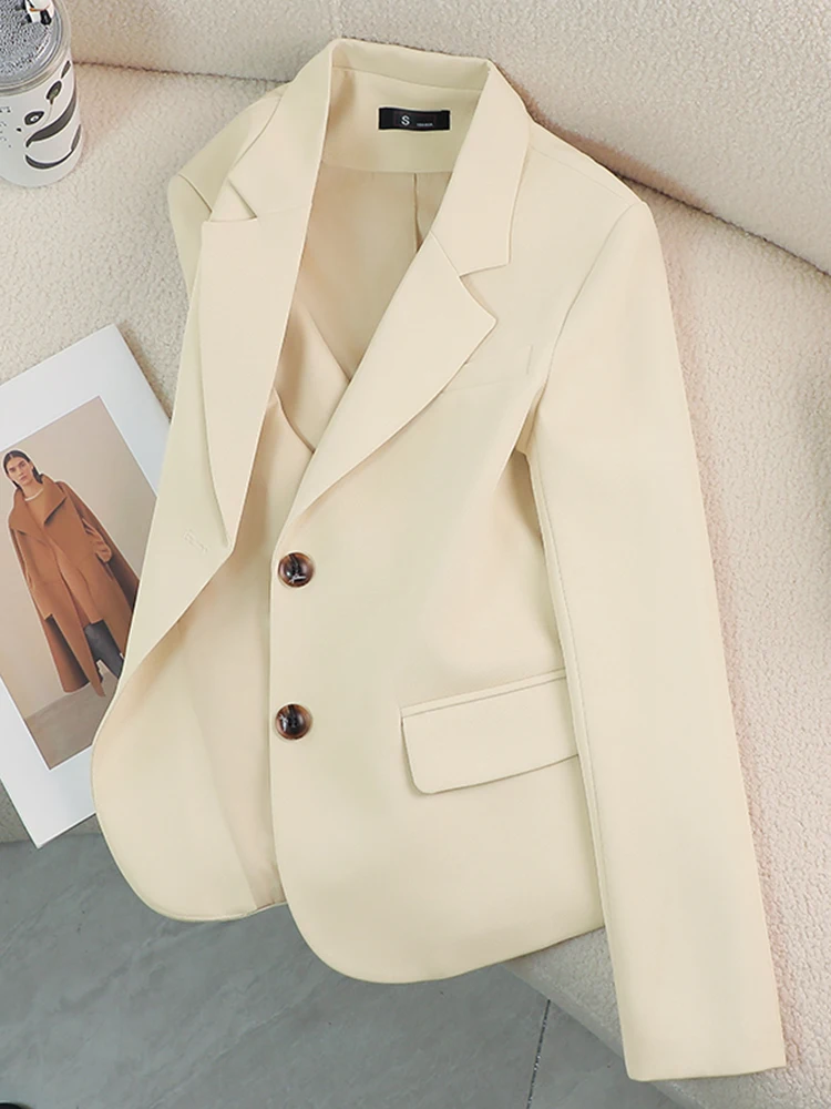 Light Pink Suit Jacket Women's Casual Fashionable Spring Autumn Outerwear Elegant Ladylike Commute Style Long Sleeve Buttoned