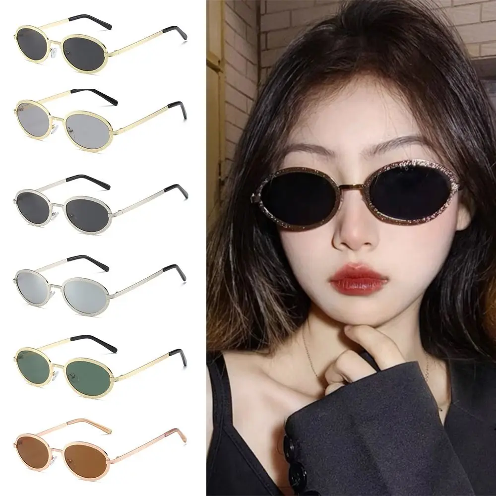 Trendy Oval Metal Frame Sunglasses Korean Style Outdoor Punk Shades Hip-Hop Embossed Metal Frame Sun Glasses Unisex