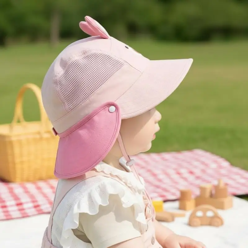 Cartoon Sunshade Baby Beach Hat Cute Bear Rabbit Ears Boys Girls Summer Outdoor Breathable Mesh Panama Hat