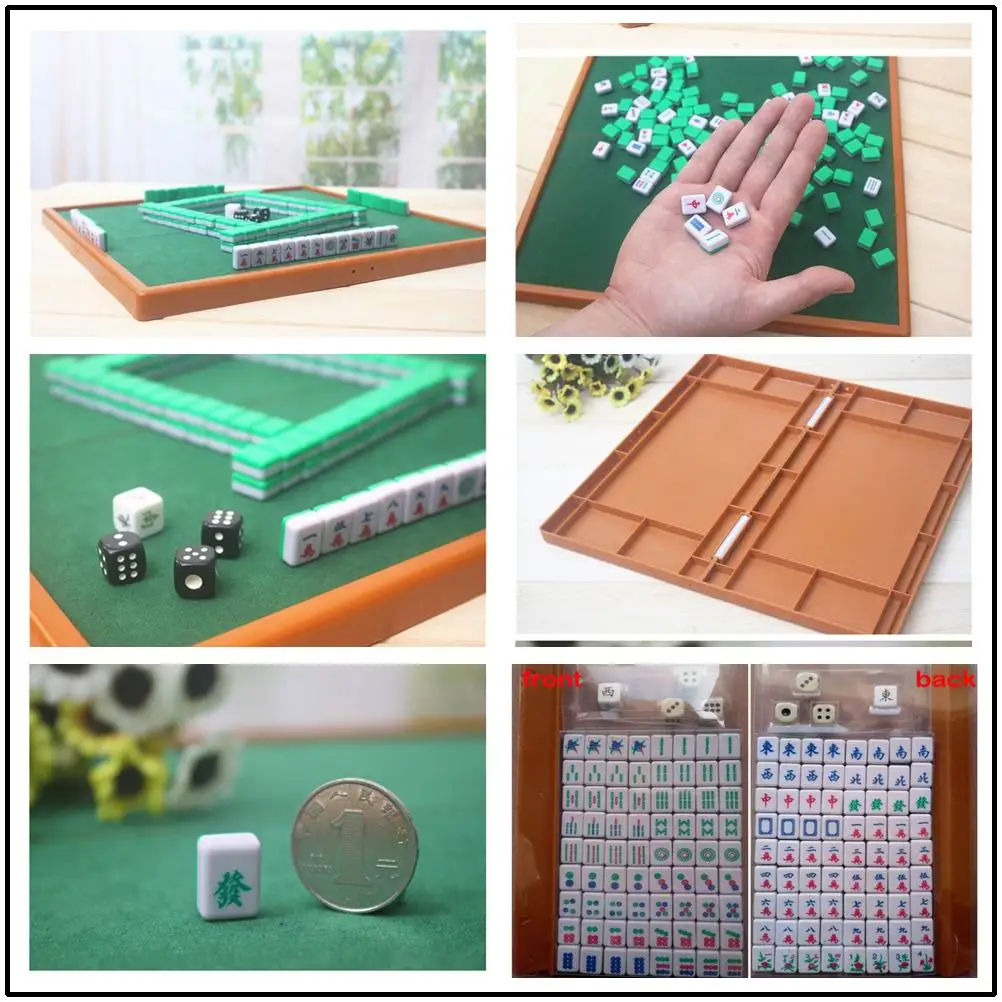 Small travel mahjong set mini Mahjong portable mahjiang tiles with table pieces traditional chinese family Board Game