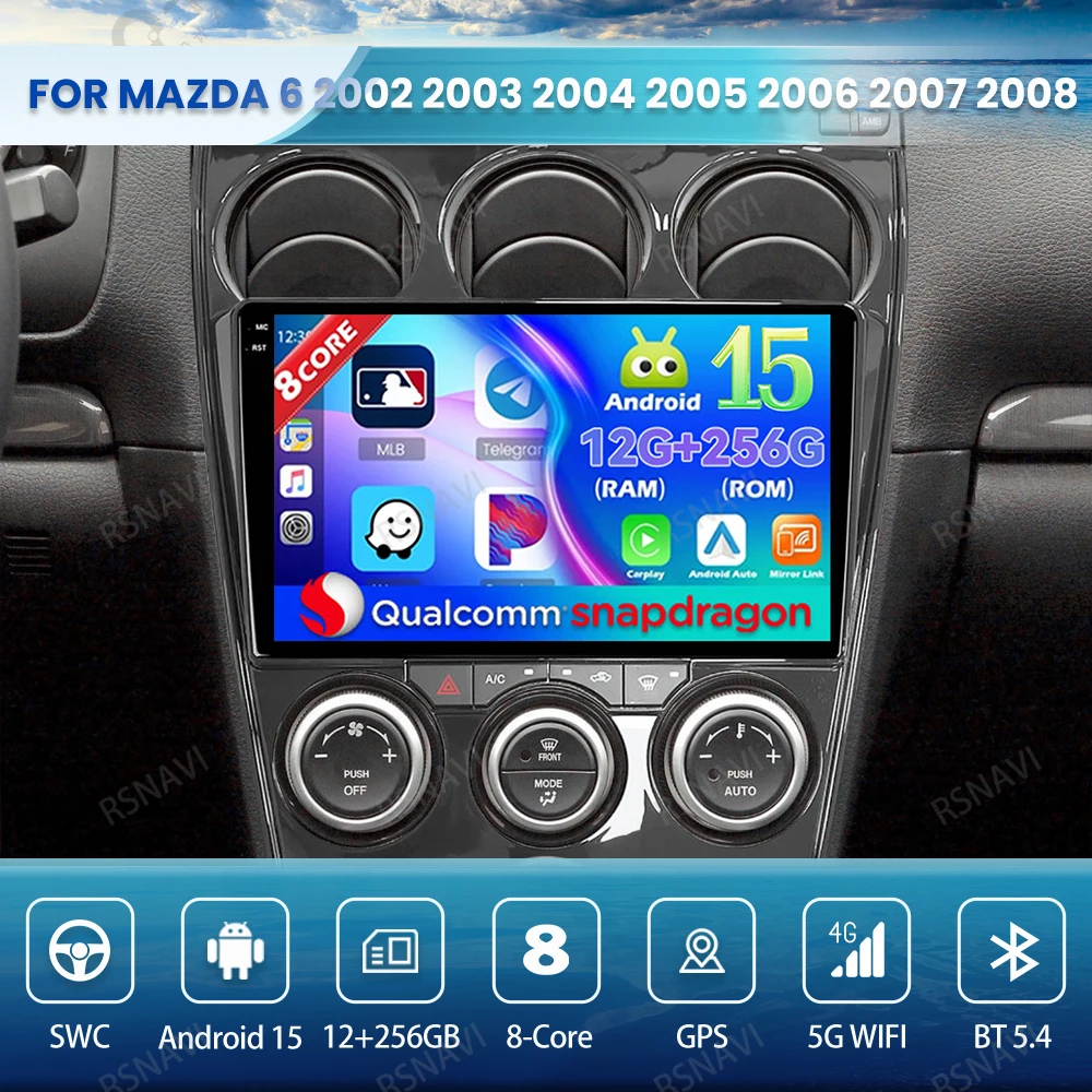 

Android 15 Car Radio For Mazda 6 2002 2003 2004 2005 2006 2007 2008 5G WIFI Wireless Carplay Auto Navigation BT QLED Multimedia