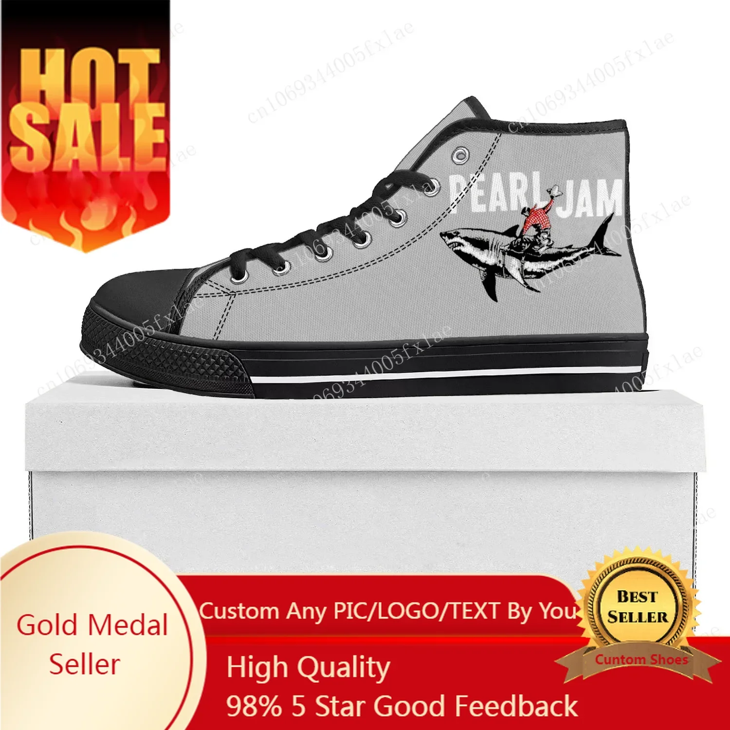 

Pearl Jam Rock Band High Top High Quality Sneakers Mens Womens Teenager Canvas Sneaker Casual Couple Shoes Custom Shoe Black