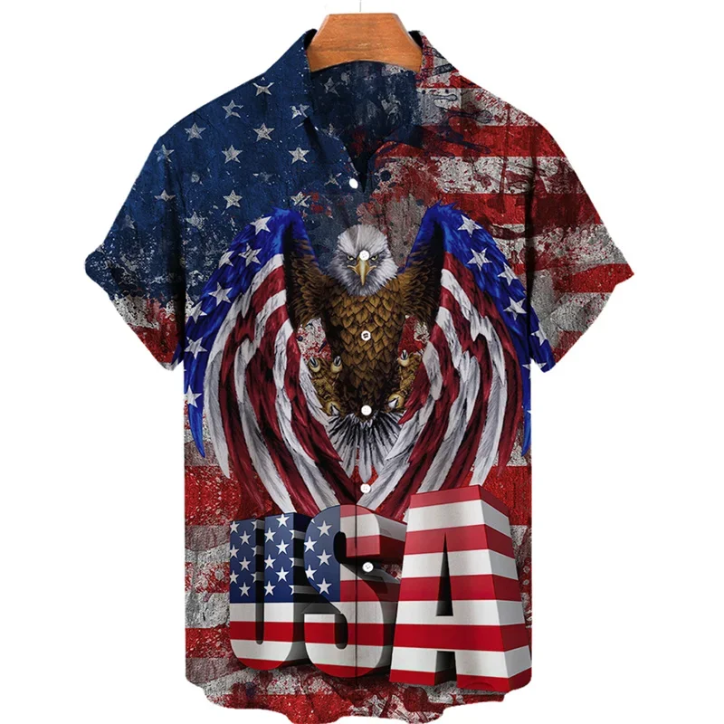 Summer Men's Hawaiian Eagle Resort Beachwear Shirts Streetwear Korean Floral Casual Plus Size Slim Fit Printed Short Sleeves