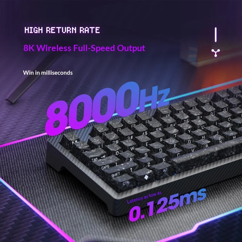 SKN Green Dragon Carbon Fiber Three Mode Dual 8K Mechanical Keyboard 99Keys Hot Swap 6000mah Multifunction Gaming keyboard PC