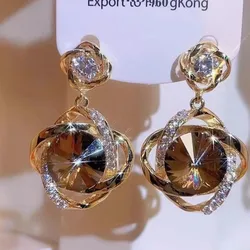 Pendientes de cristal de aguja de plata 925 para mujer, joyería de moda coreana, Pendientes colgantes de flores de Color dorado, 2024, JN9