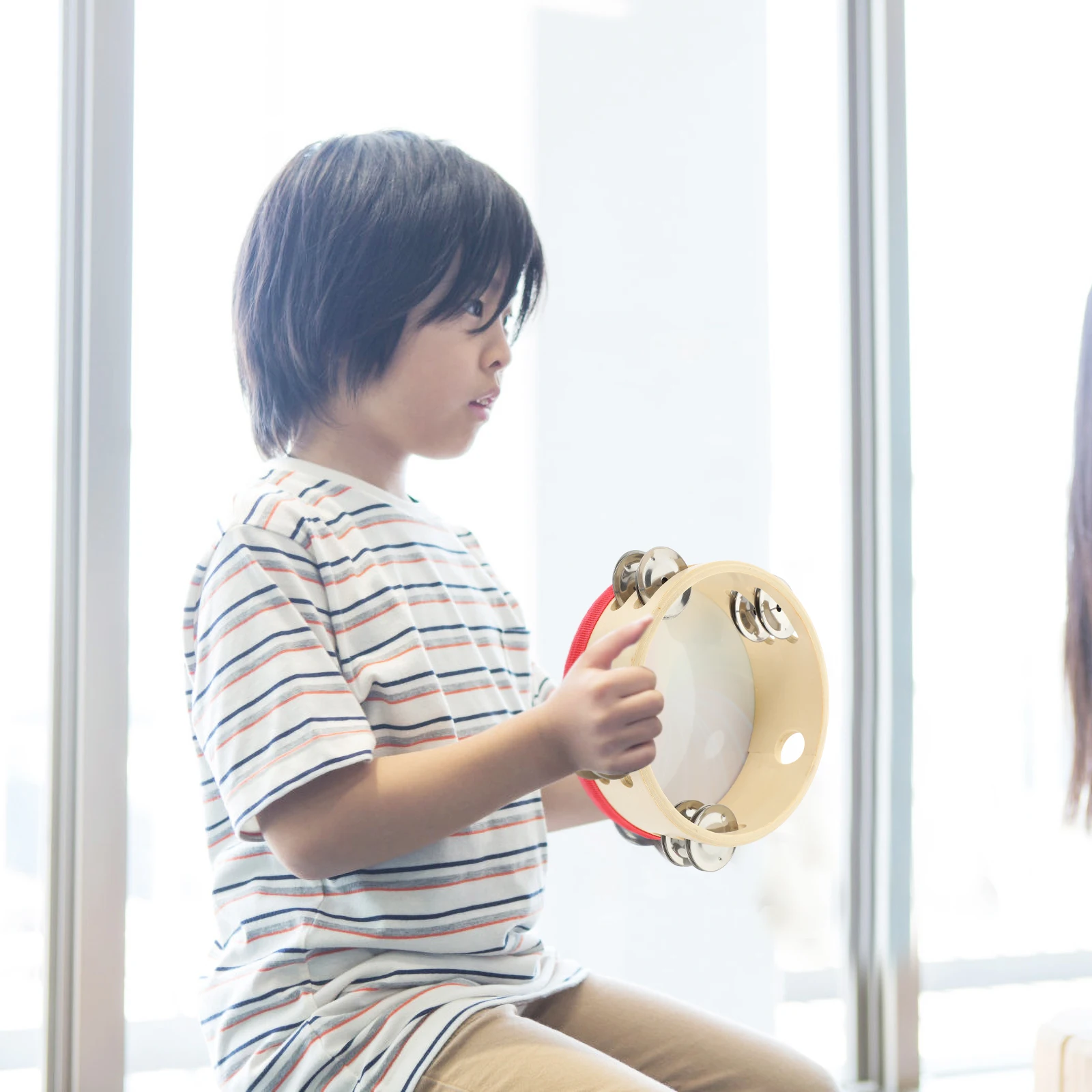 

Double Row of Rainbow Ring Drums Tambourine Musical Instrument Hand Held Percussion Jingles Handheld Tambourines Child