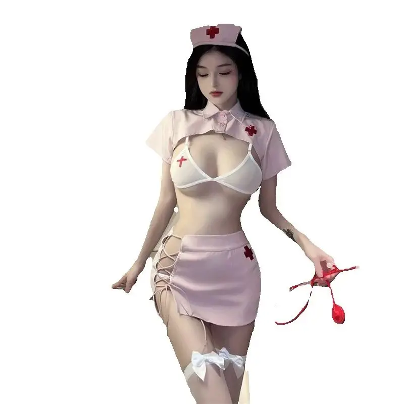 

Сексуальные комплекты нижнего белья для женщин, комплект кружевных стрингов, униформа медсестры для ролевых игр, глубокий V-образный вырез с открытой спиной, сексуальные пикантные костюмы для косплея для девочек